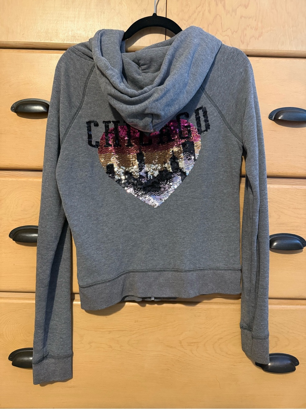 VS Pink sparkly CHICAGO skyline Women's Grey Hoodie size small